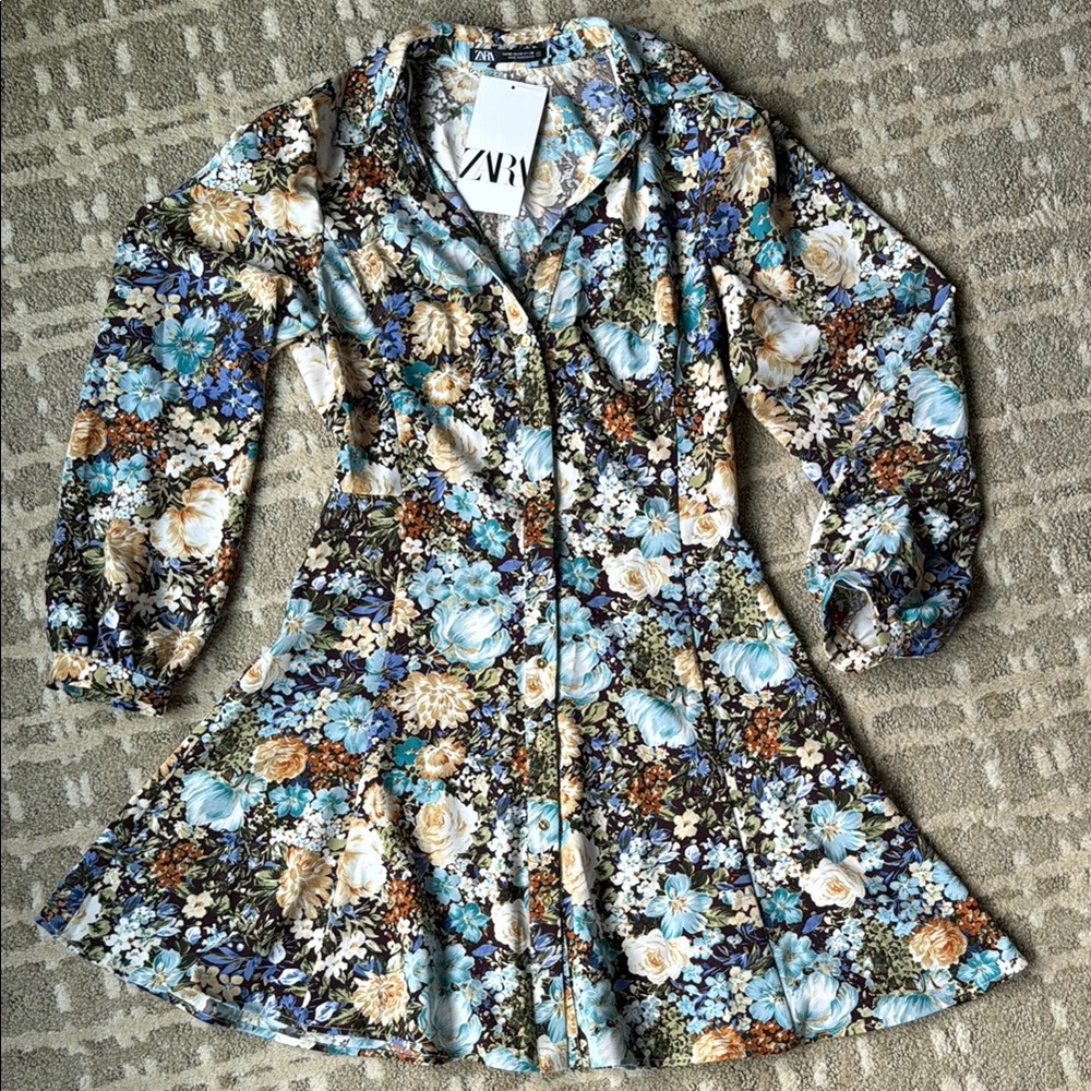 Zara Blue and Purple Floral Blouse